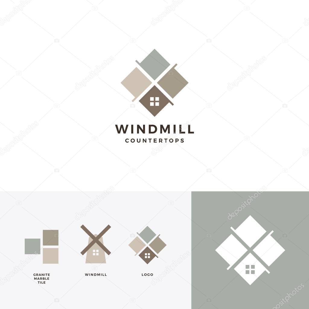 Windmill tile granite and marble countertop logo vector icon