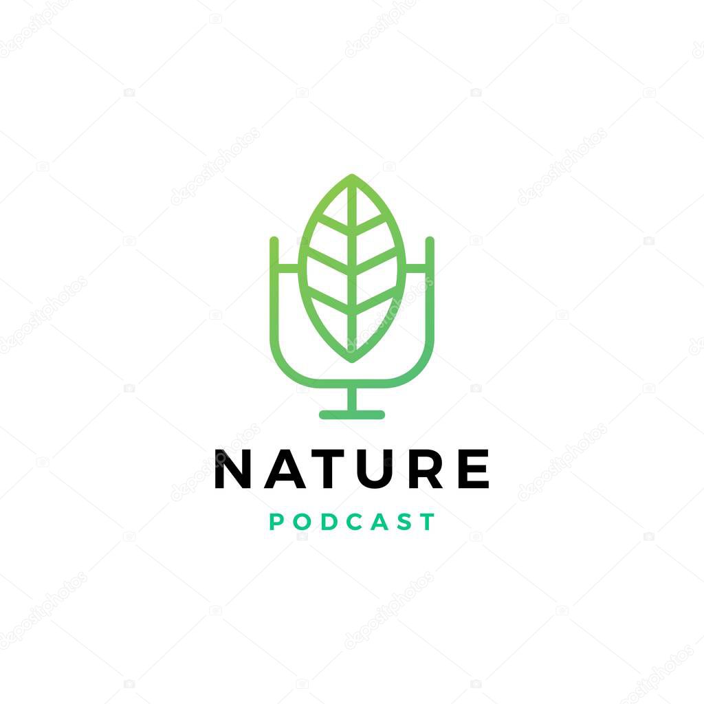 Leaf podcast logo icon for nature blog video vlog review channel radio broadcast