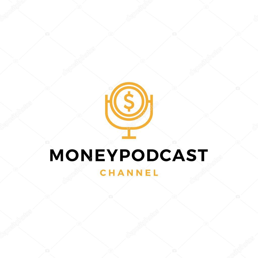 Money podcast logo icon for monetize blog video vlog tutorial channel radio broadcast