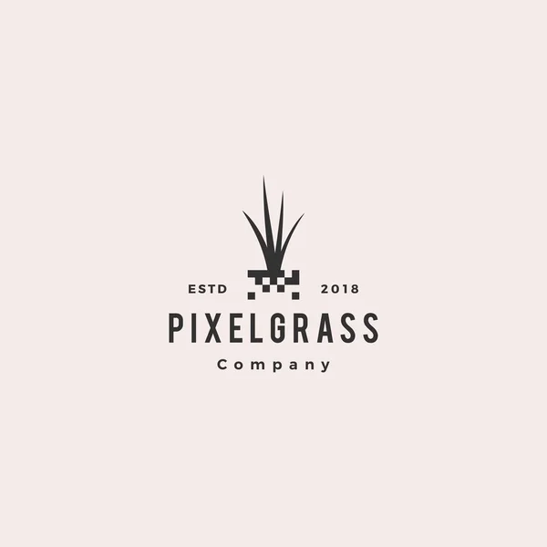 Pixel grass root logo hipster retro vintage vector icon illustration — Stock Vector