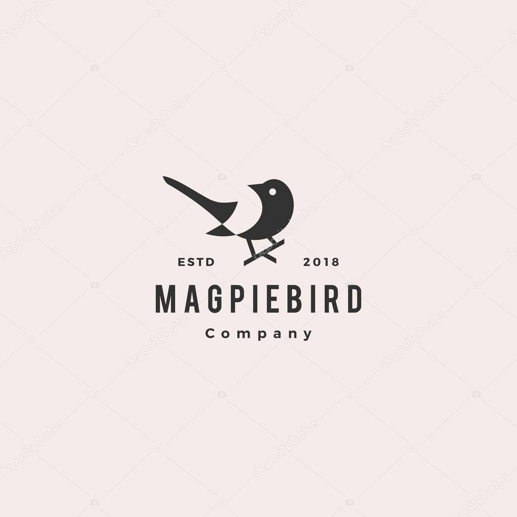 Magpie bird logo hipster retro vintage vector icon illustration