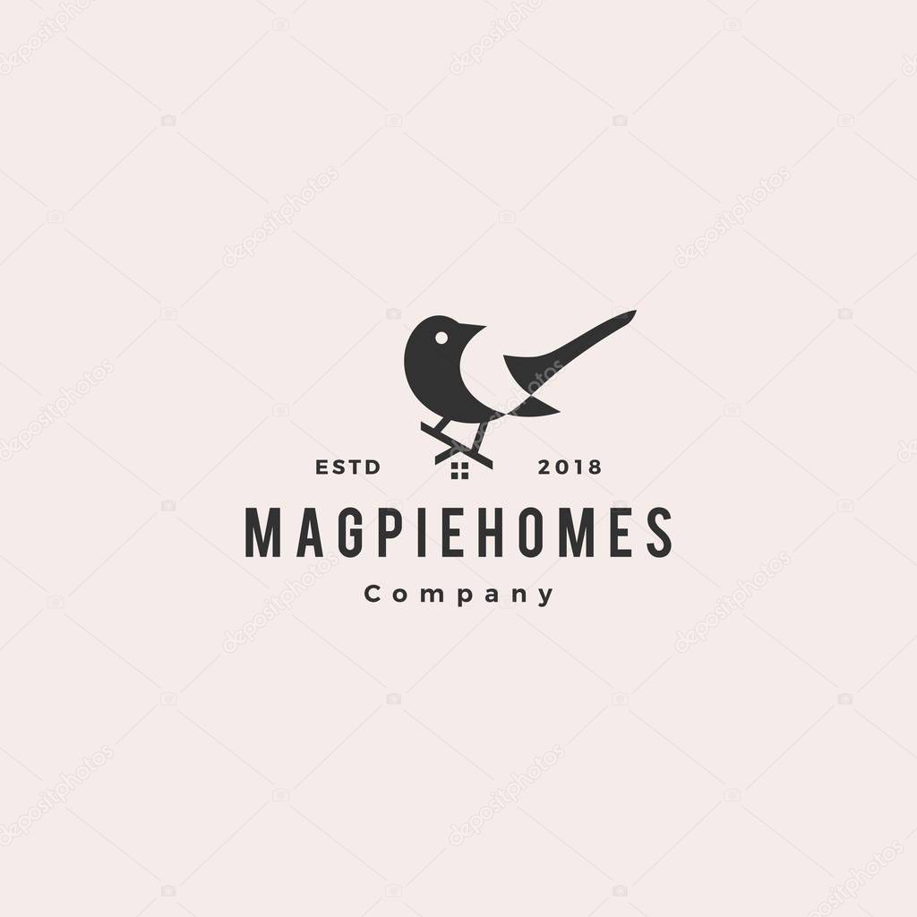 Magpie homes house logo hipster retro vintage vector icon illustration