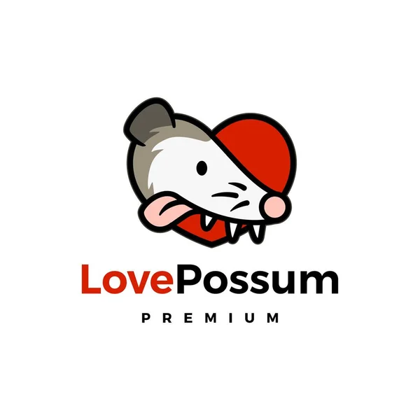 Amor Possum Logotipo Vetor Mascote Personagem Desenho Animado Ilustração —  Vetores de Stock