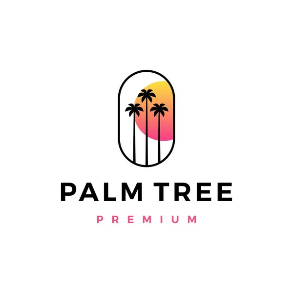 Palmera Sunset Logo Vector Icono Ilustración — Vector de stock