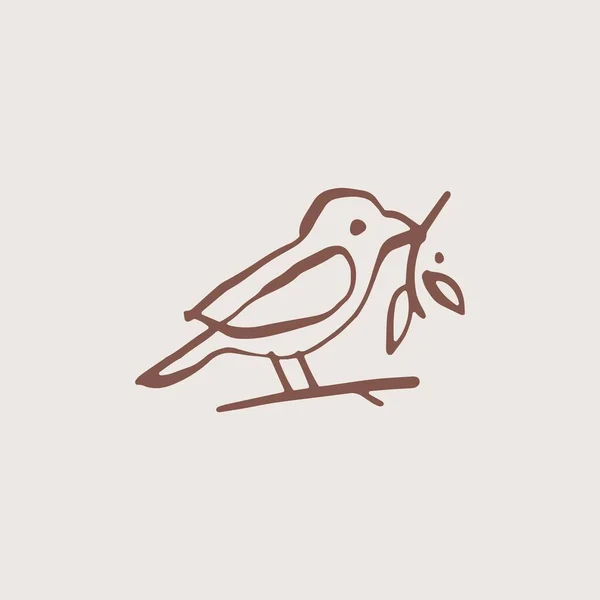 Vogel Blatt Vintage Ästhetische Tinte Strich Logo Vektor Symbol Illustration — Stockvektor