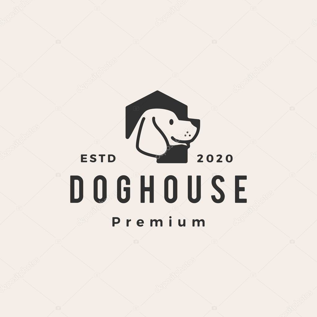 Dog house hipster vintage logo vector icon illustration