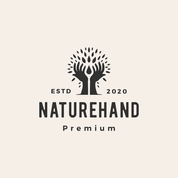 Δέντρο Χέρι Φύση Φύλλο Νερό Σταγόνα Hipster Vintage Λογότυπο Διάνυσμα — Διανυσματικό Αρχείο