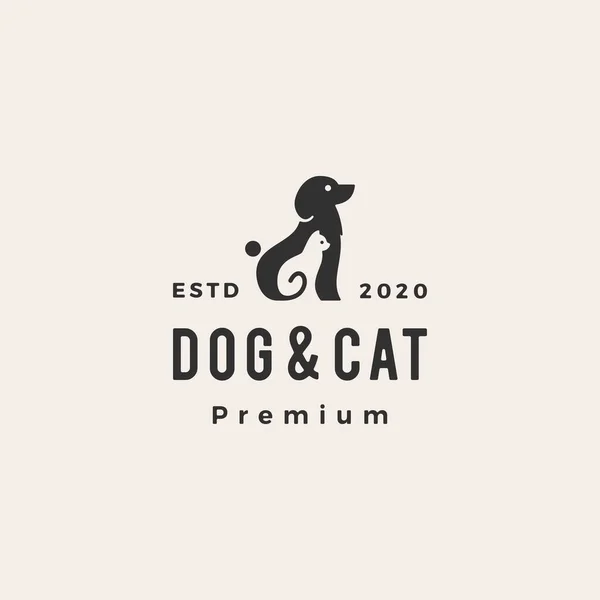 Perro Gato Mascota Hipster Vintage Logo Vector Icono Ilustración — Vector de stock