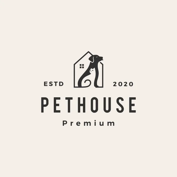 Pet House Dog Cat Hipster Vintage Logo Vector Icon Illustration — Stock Vector