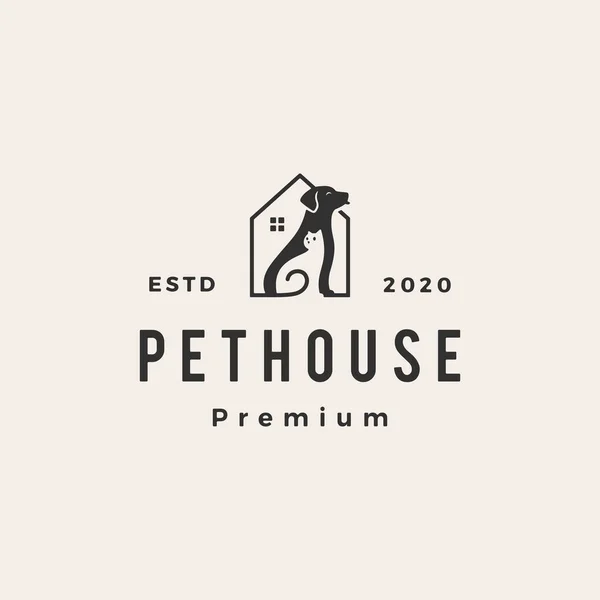 Animal Estimação Casa Cão Gato Hipster Vintage Logotipo Vetor Ícone —  Vetores de Stock