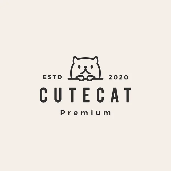 Cute Cat Hipster Vintage Logo Vector Icon Illustration — Stock Vector