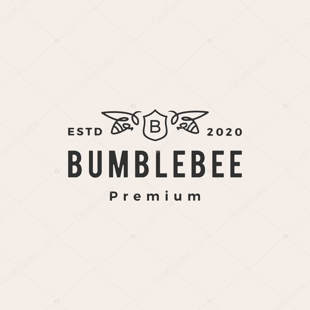Bumble bee coat of arms hipster vintage logo vector icon illustration