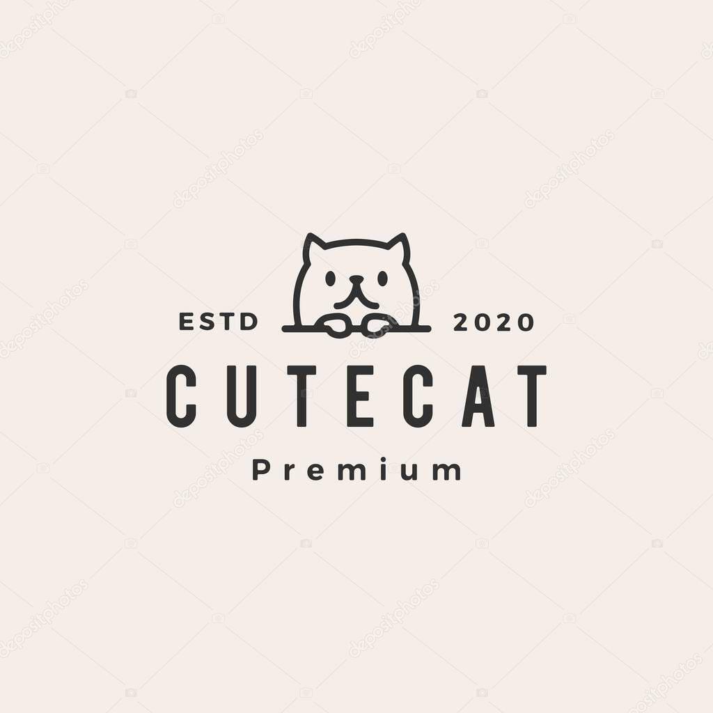 Cute cat hipster vintage logo vector icon illustration