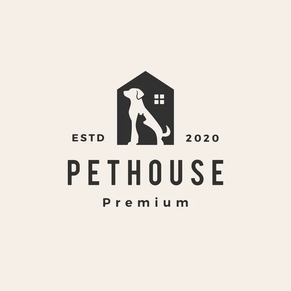 ペットハウス犬猫ヒップスターヴィンテージロゴベクトルアイコンイラスト — ストックベクタ