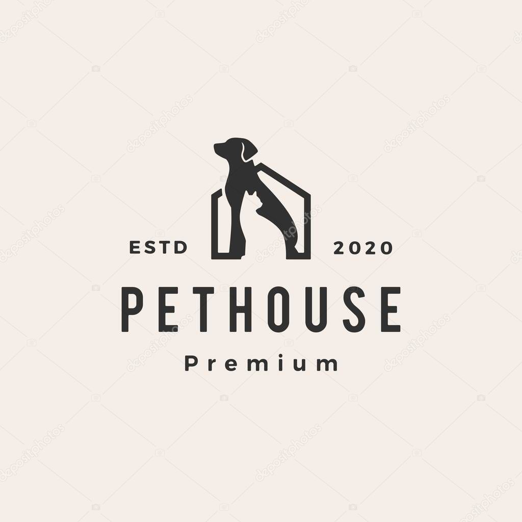 Pet house dog cat hipster vintage logo vector icon illustration