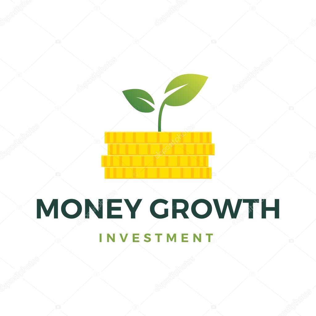 Money growth coin leaf sprout logo vector icon illustration