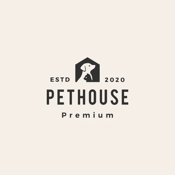 Pet House Dog Cat Hipster Vintage Logo Vector Icon Illustration — Stock Vector