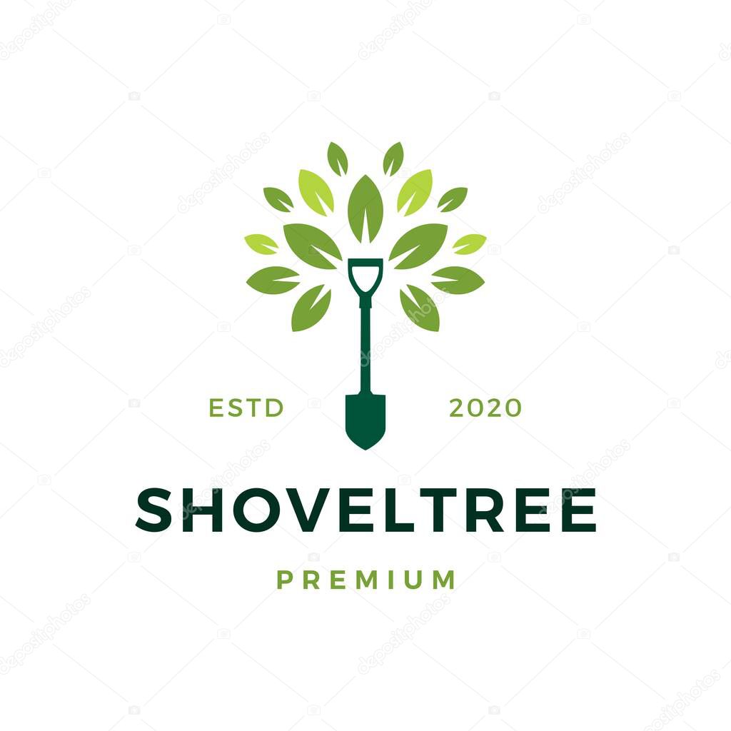 Shovel tree sprout garden leaf logo vector icon illustration