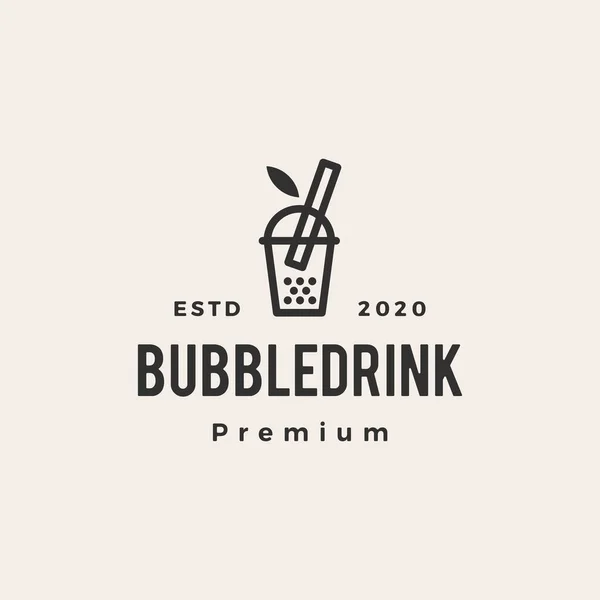 Burbuja Bebida Boba Hipster Vintage Logo Vector Icono Ilustración — Vector de stock
