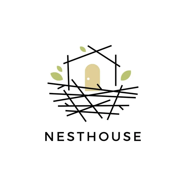 Nest Huis Logo Vector Pictogram Illustratie — Stockvector