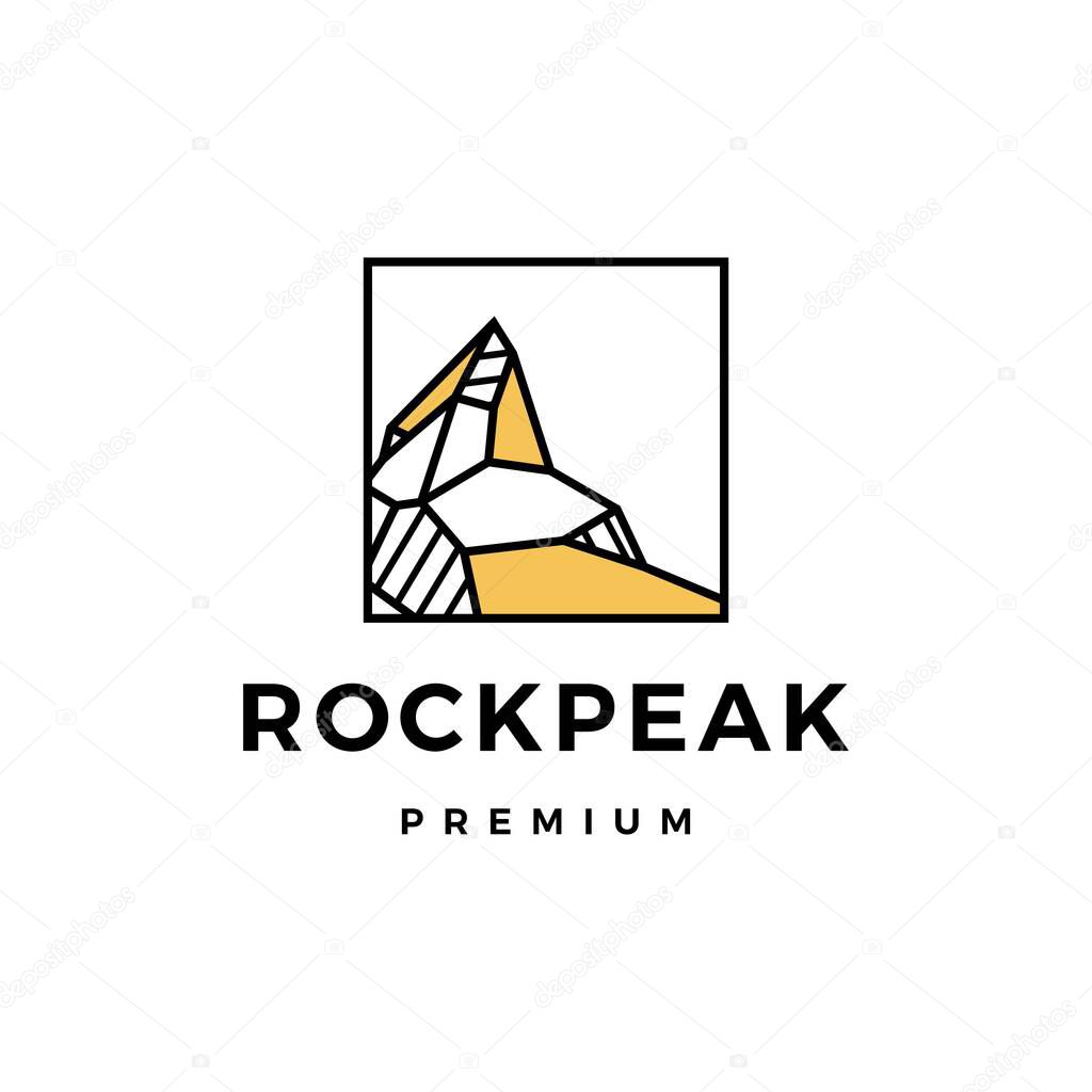 Rock peak mount stone logo vector icon illustration