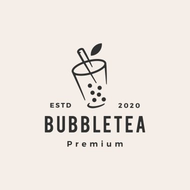 kabarcık çayı hipster vintage logo vektör simgesi illüstrasyonu