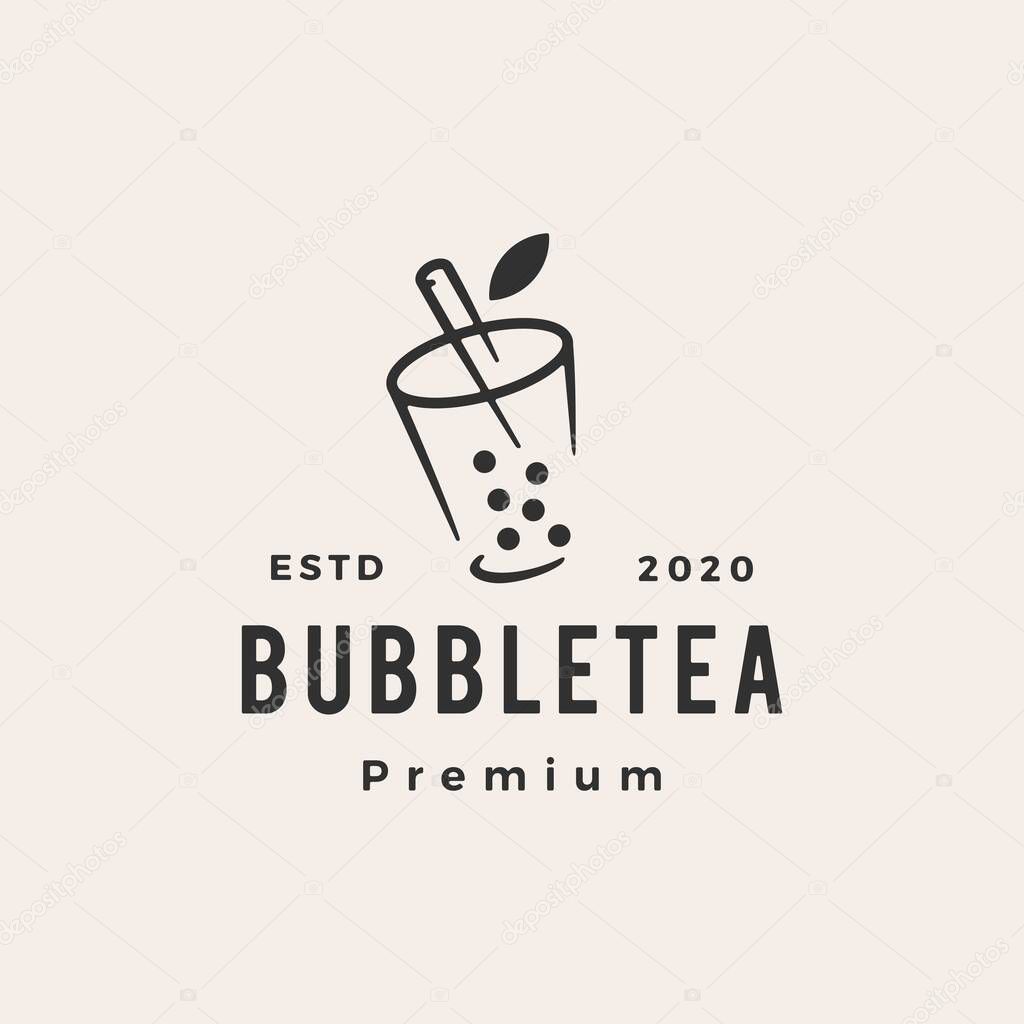 Bubble tea hipster vintage logo vector icon illustration