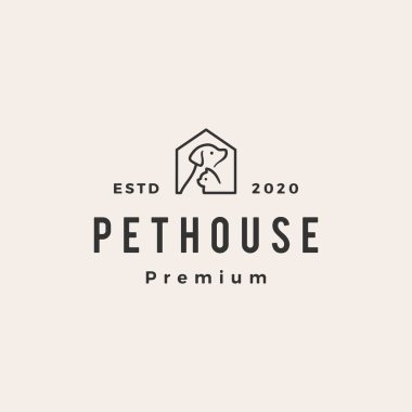 Evcil hayvan evi kedisi hipster klasik logo vektör ikonu illüstrasyonu