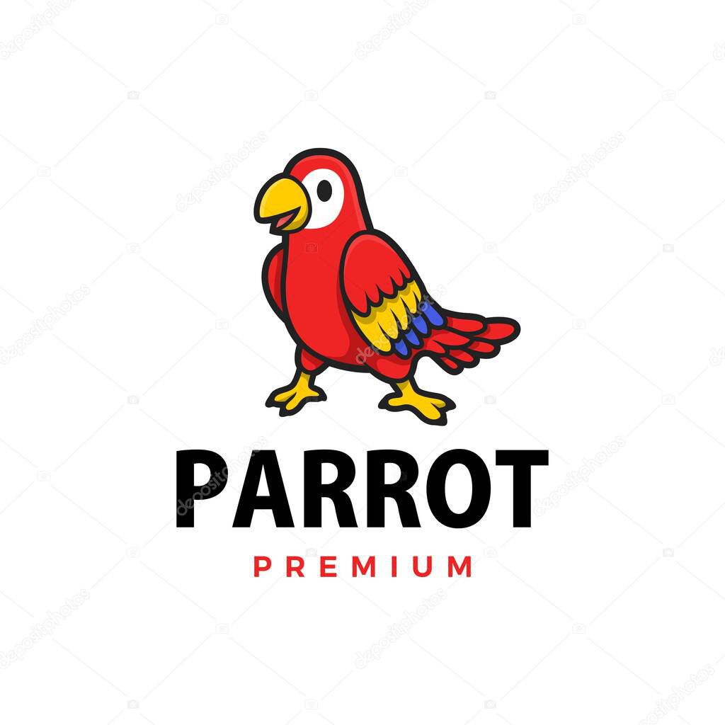 Cute parrot cartoon logo vector icon illustration