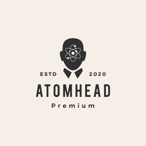 Атомна Голова Хіпстер Старовинний Логотип Векторна Ілюстрація — стоковий вектор