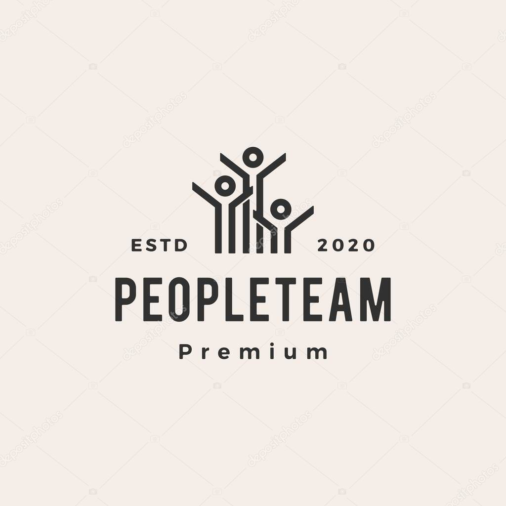 People human together family team hipster vintage logo vector icon illustration