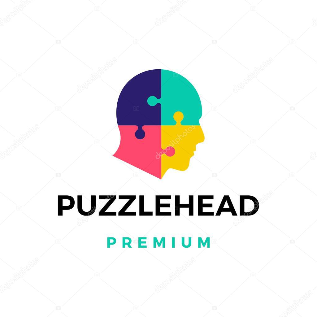 Puzzle head logo vector icon illustration