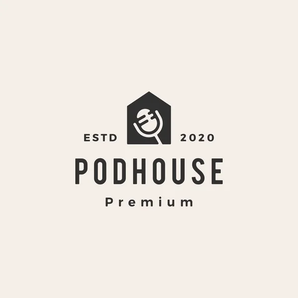 Podcast House Home Hipster Vintage Logo Vector图标 — 图库矢量图片