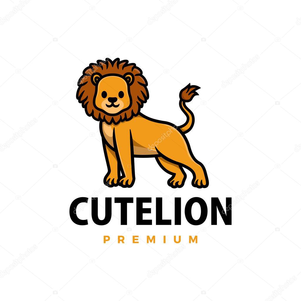 Cute lion cartoon logo vector icon illustration