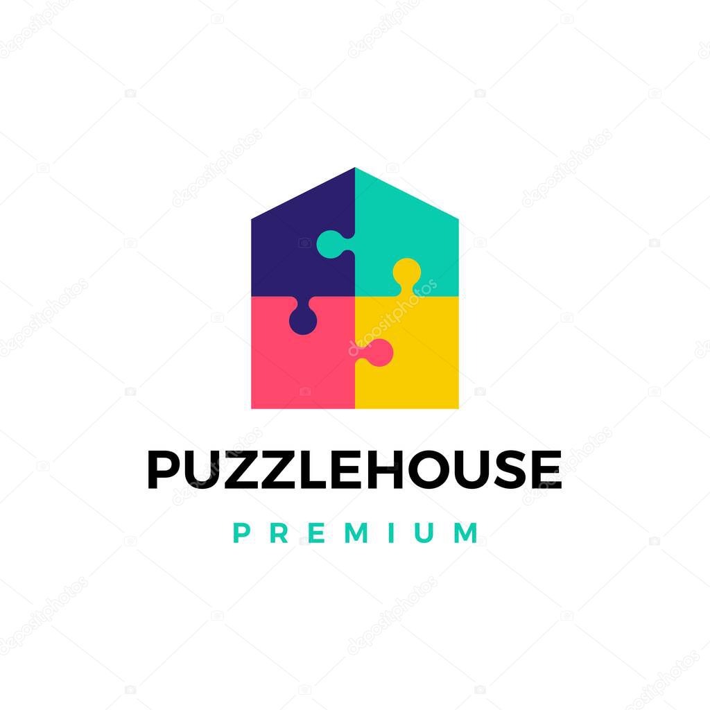 Puzzle house logo vector icon illustration