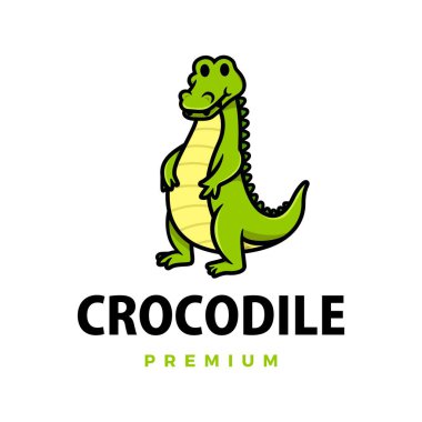 Şirin timsah çizgi film logo vektör ikonu çizimi