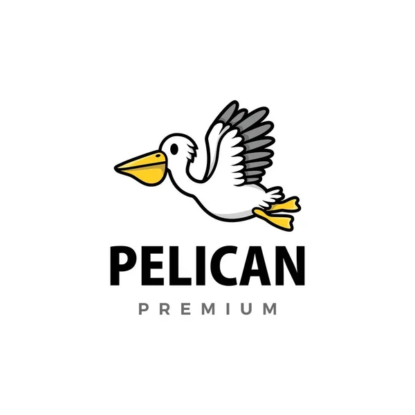 Cute Pelican Cartoon Logo Vector Icon Illustration — Stock Vector