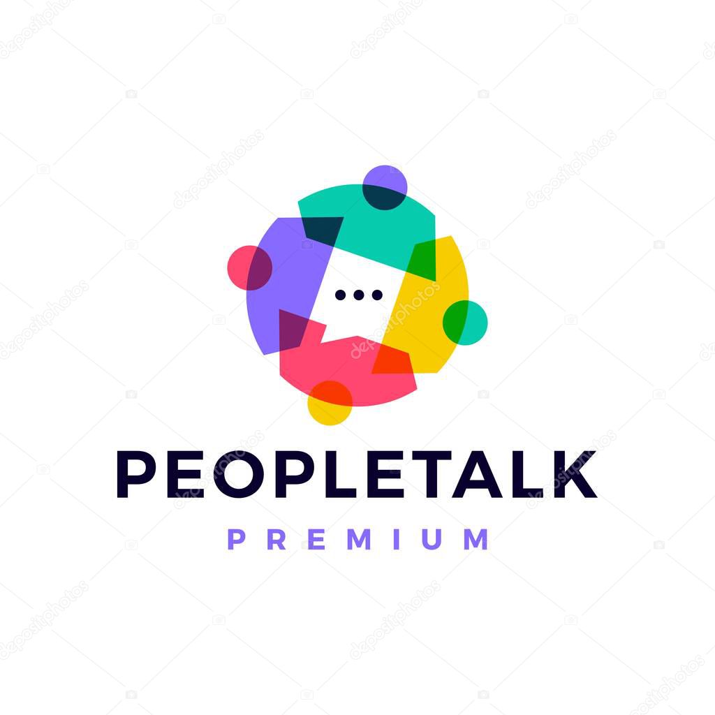 People family talk chat bubble overlapping logo vector icon illustration