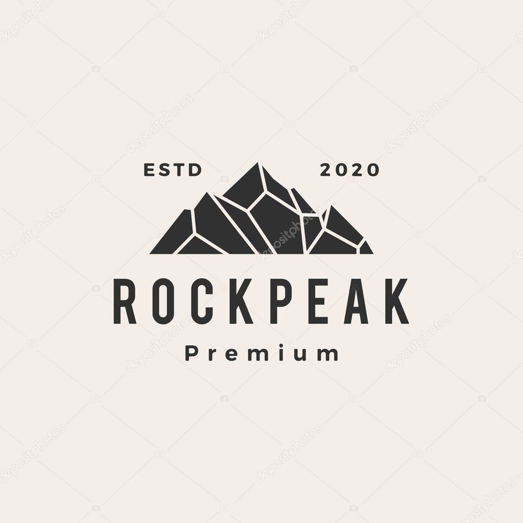 Rock peak mount stone hipster vintage logo vector icon illustration