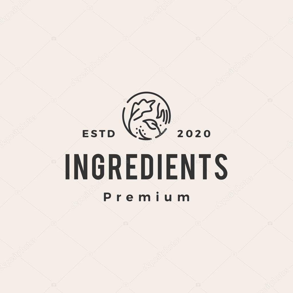 Ingredients hipster vintage logo vector icon illustration