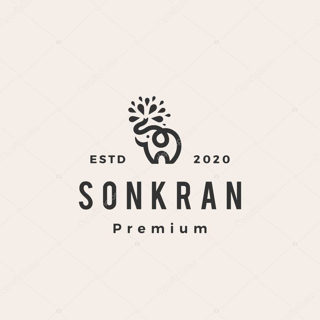 Elephant water sonkran hipster vintage logo vector icon illustration