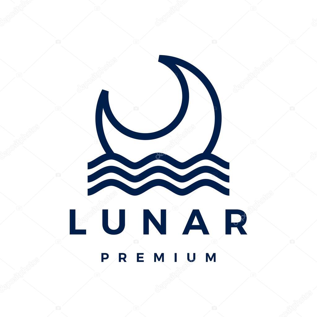 Lunar crescent moon water sea logo vector icon illustration
