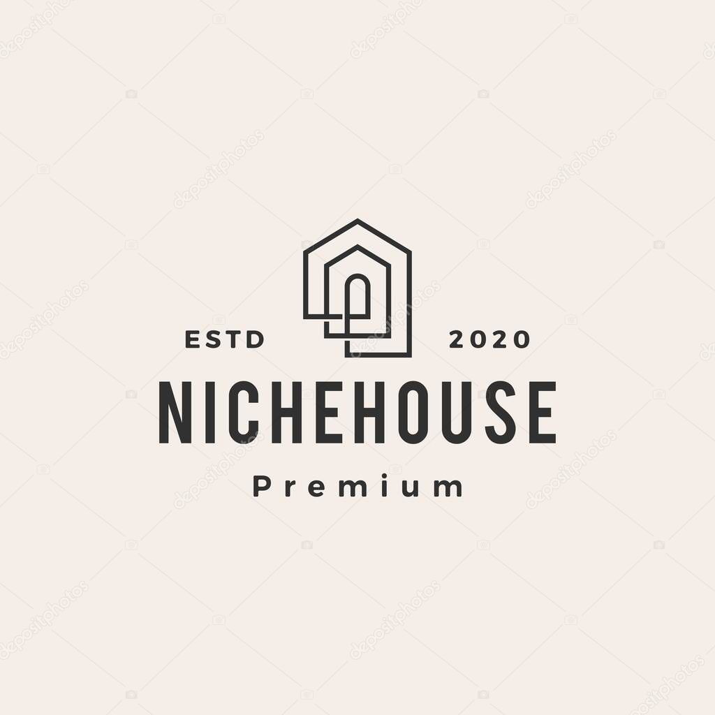 Niche house hipster vintage logo vector icon illustration