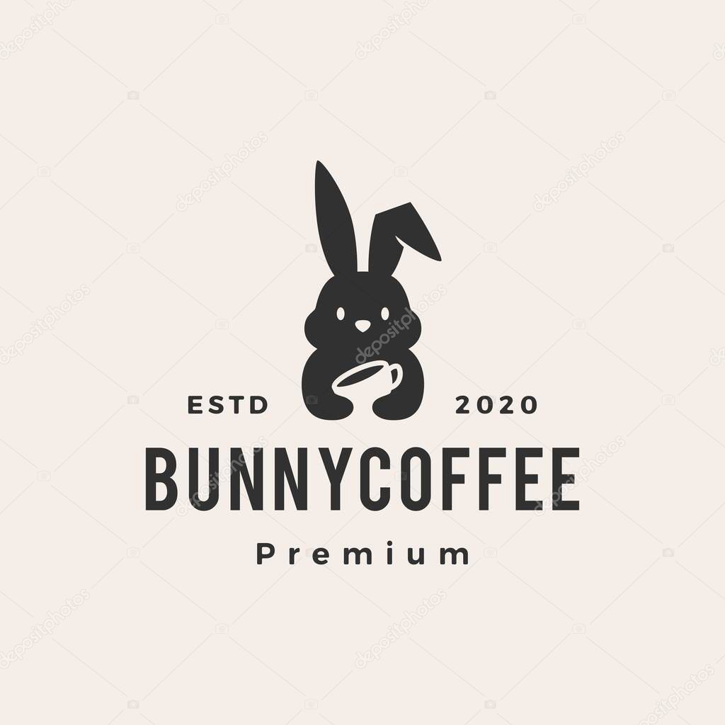 bunny coffee hipster vintage logo vector icon illustration