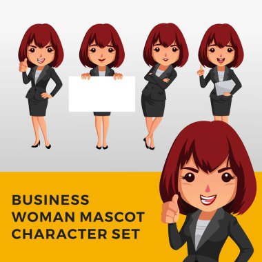 İş kadını karakter maskotu logo vektör simgesi çizimi