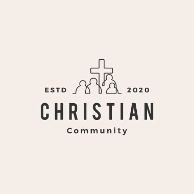 Hristiyan toplumu hipster vintage logo vektör ikonu illüstrasyonu
