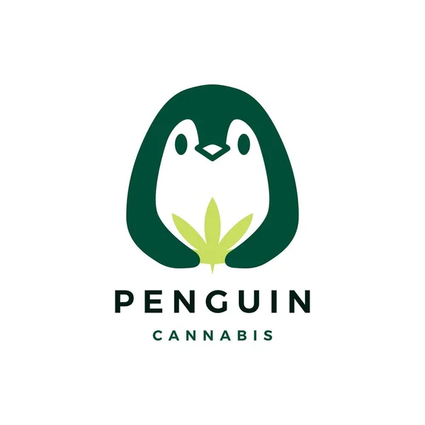 Penguin Cannabis Logo Vector Icon Illustration — Stock Vector