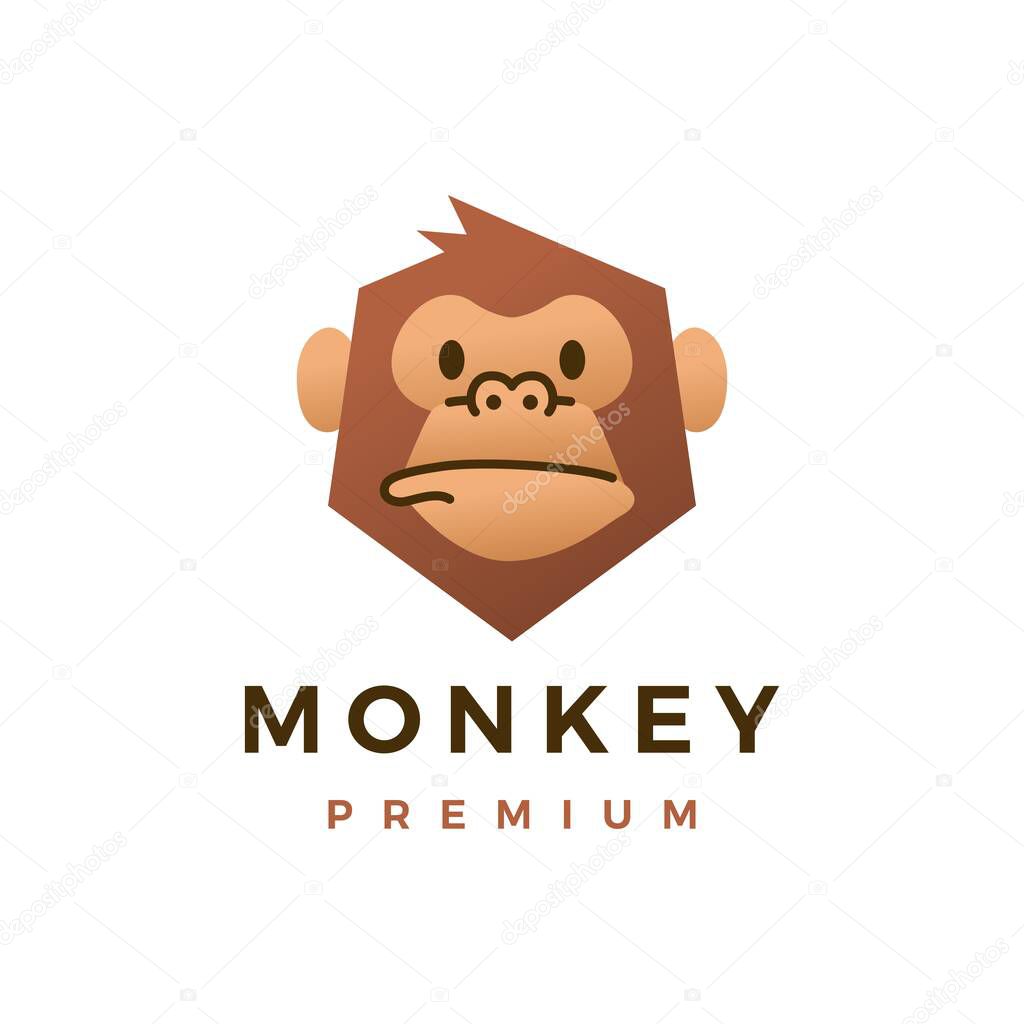 Monkey chimp gorilla flat logo vector icon illustration