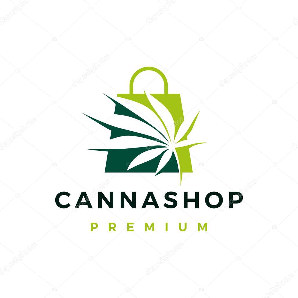Cannabis shop store logo vector icon illustration
