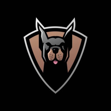 Doberman pinscher kalkan ve spor logosu vektör resimleme